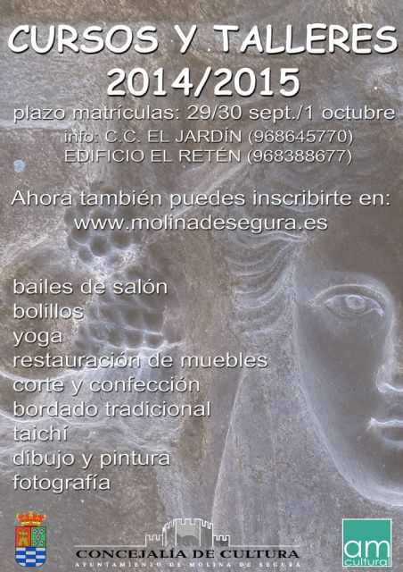 La Concejalía de Cultura de Molina de Segura abre el plazo de matriculación de los cursos, talleres y monográficos para el curso 2014/2015