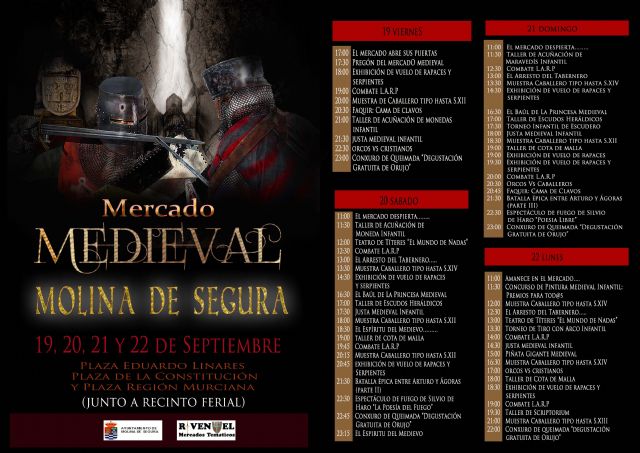El Mercado Medieval de Molina de Segura se celebra del 19 al 22 de septiembre, coincidiendo con las Fiestas Patronales
