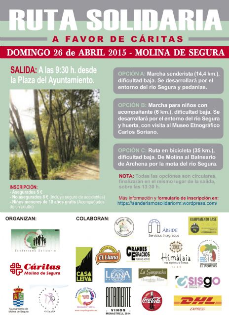 La Ruta Solidaria a favor Cáritas se celebra en Molina de Segura el domingo 26 de abril