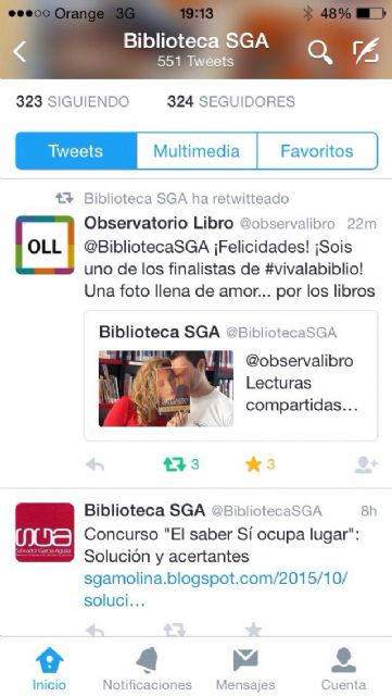 La Biblioteca Salvador García Aguilar de Molina de Segura es seleccionada como finalista de la campaña en Twitter ¡Viva la biblio!