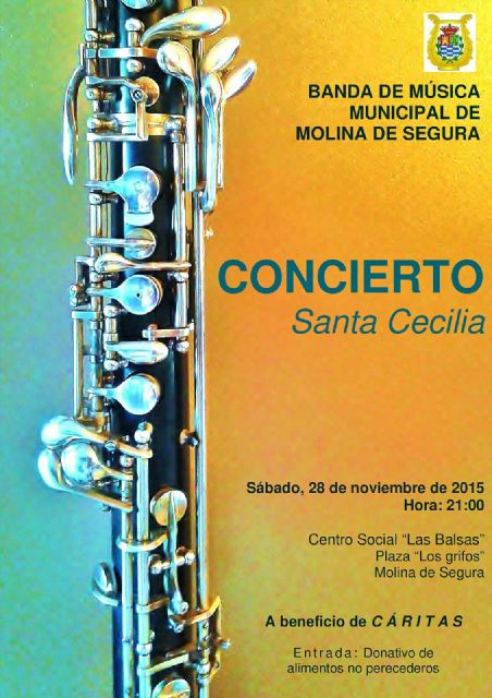 La Banda Municipal de Música de Molina de Segura conmemora la festividad de Santa Cecilia 2015 con un concierto benéfico el sábado 28 de noviembre