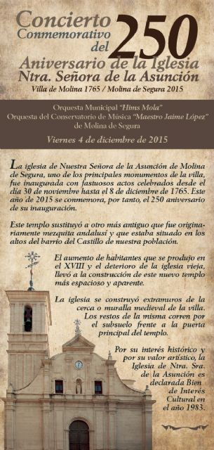 Molina de Segura clausura con varios actos la conmemoración del 250° aniversario de la inauguración de Iglesia de Ntra. Sra. de la Asunción