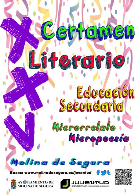 La Concejalía de Juventud de Molina de Segura convoca el XXV Certamen Literario de Educación Secundaria 2016, en las modalidades de Microrrelatos y Micropoemas