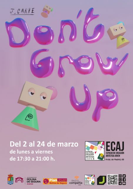 La Concejalía de Juventud del Ayuntamiento de Molina de Segura inaugura el jueves 2 de marzo la exposición Don't Grow Up, del artista Francisco Javier Carpe Gómez, en la ECAJ