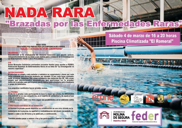 La Piscina Climatizada El Romeral de Molina de Segura acoge el sábado 4 de marzo el evento NADA RARA, Brazadas por las Enfermedades Raras