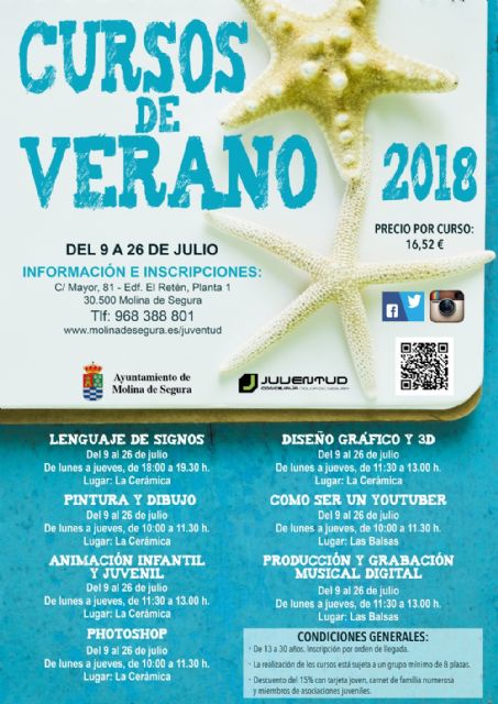 La Concejalía de Juventud de Molina de Segura organiza Cursos de Verano 2018 durante el mes de julio