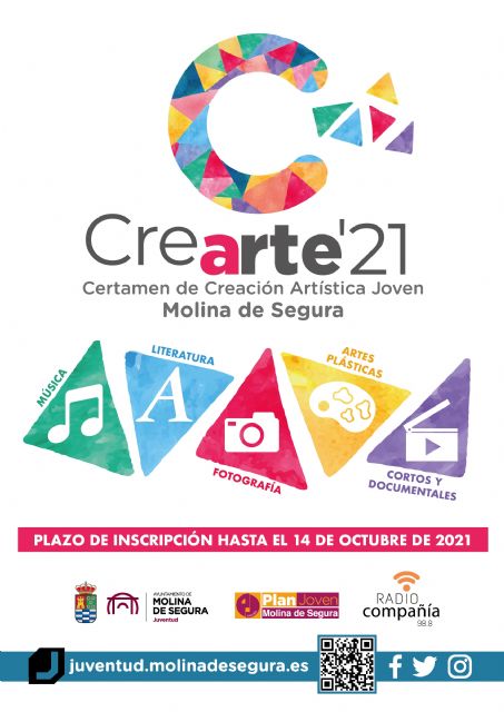 La Concejalía de Juventud de Molina de Segura pone en marcha la cuarta edición del Certamen de Creación Artística Joven CREARTE 2021