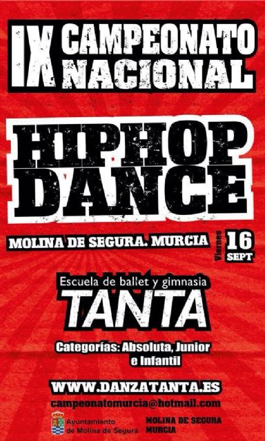 El IX Campeonato Nacional HIP HOP Dance se celebra en Molina de Segura el viernes 16 de septiembre