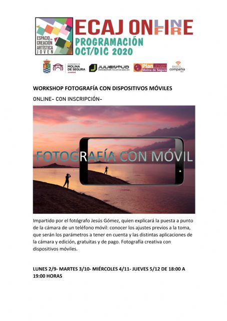 La Concejalía de Juventud de Molina de Segura inicia hoy lunes 2 de noviembre la formación Workshop: Fotografía con dispositivos móviles