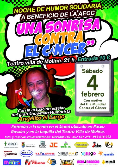 El Teatro Villa de Molina acoge la Noche de Humor Solidaria Una sonrisa contra el cáncer, a beneficio de la AECC, el sábado 4 de febrero