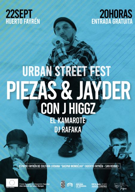 Molina de Segura celebrará el Urban Street Fest el 22 de septiembre con Piezas & Jayder, J Higgz, El Camarote y DJ Rafaka