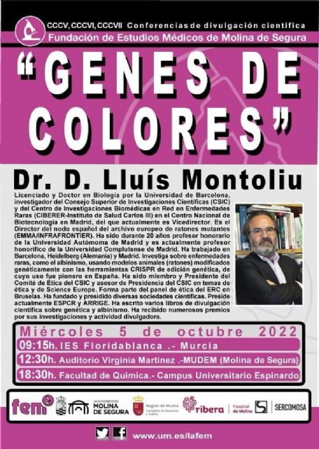 La Fundación de Estudios Médicos de Molina de Segura organiza la conferencia Genes de colores