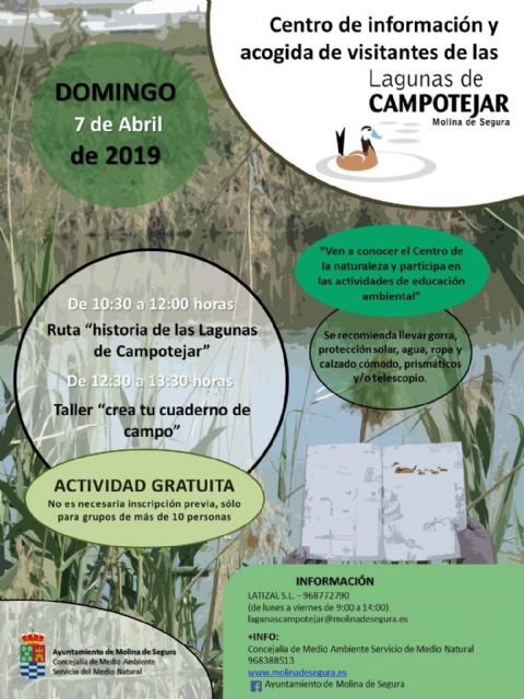 El Centro de Información y Acogida de Visitantes de Las Lagunas de Campotéjar  Salar Gordo de Molina de Segura invita a conocer la historia de este humedal el domingo 7 de abril