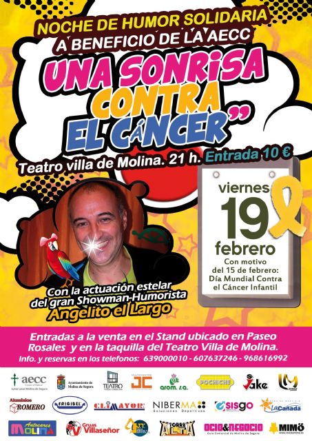 El Teatro Villa de Molina acoge la Noche de Humor Solidaria Una sonrisa contra el cáncer a beneficio de la AECC el viernes 19 de febrero