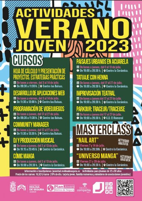 La Concejalía de Juventud de Molina de Segura lanza el programa Verano Joven 2023, una amplia variedad de actividades para el mes de julio