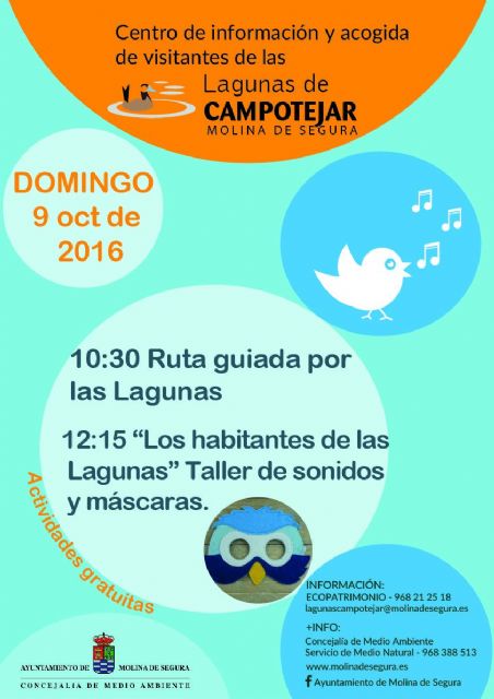 El Centro de Información y Acogida de Visitantes de Las Lagunas de Campotéjar de Molina de Segura celebra el Día Mundial de las Aves el domingo 9 de octubre
