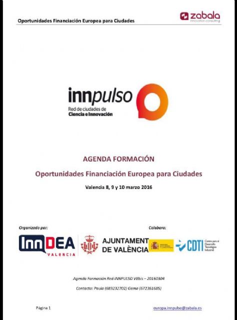 El Ayuntamiento de Molina de Segura participa en la jornada Oportunidades de Financiación Europea para Ciudades, de la Red Innpulso