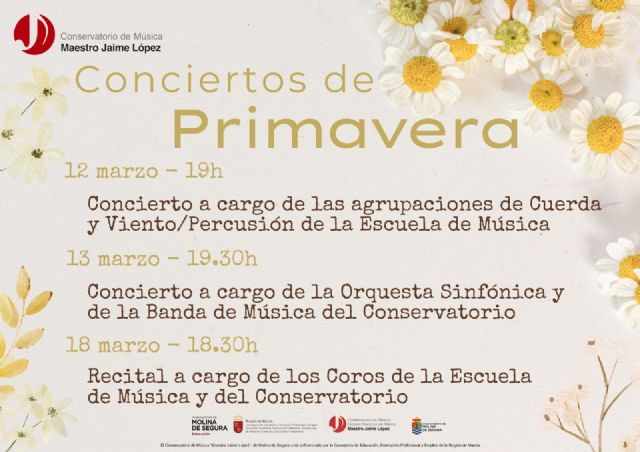 La Escuela Municipal y el Conservatorio de Música Maestro Jaime López de Molina de Segura festejan la llegada de la primavera con tres actuaciones los días 12, 13 y 18 de marzo
