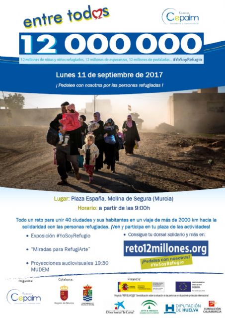 El reto '12 Millones de pedaladas' por las personas refugiadas estará en Molina de Segura el lunes 11 de septiembre