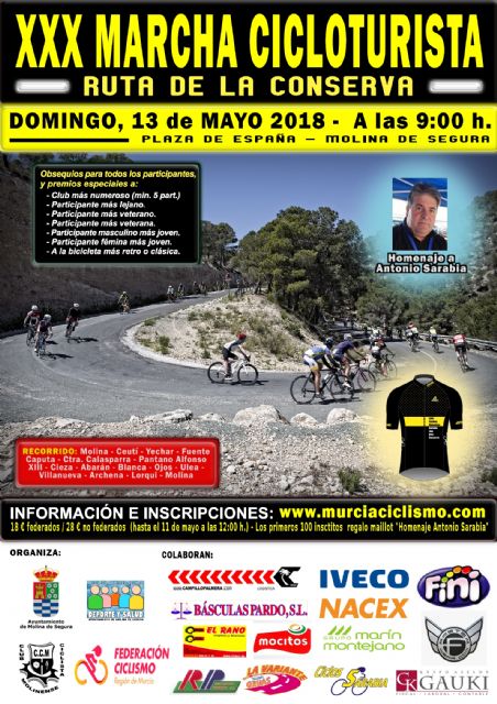 Molina de Segura celebra la 30° Marcha Cicloturista Ruta de la Conserva el domingo 13 de mayo