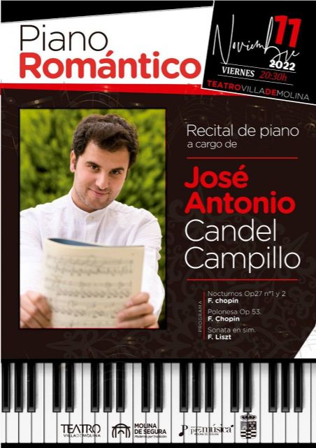 José Antonio Candel Campillo ofrece el recital EL PIANO ROMÁNTICO en el Teatro Villa de Molina el viernes 11 de noviembre