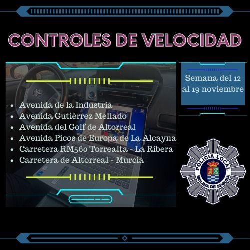 La Policía Local de Molina de Segura anunciará cada semana los puntos donde se controlará la velocidad