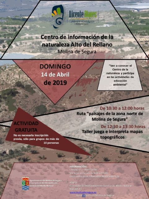 El Centro de Información de la Naturaleza Alto del Rellano - Parque Ecológico Vicente Blanes invita a descubrir los desconocidos paisajes de la zona norte de Molina de Segura en el domingo 14 de abril