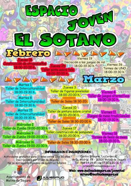 El espacio joven El Sótano de Molina de Segura pone en marcha su programa de actividades gratuitas para los meses de febrero y marzo de 2016