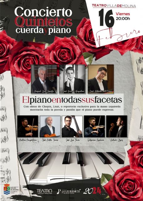 Concierto de música romántica en el Teatro Villa de Molina, a cargo de quintetos de cuerda y piano, el viernes 16 de febrero