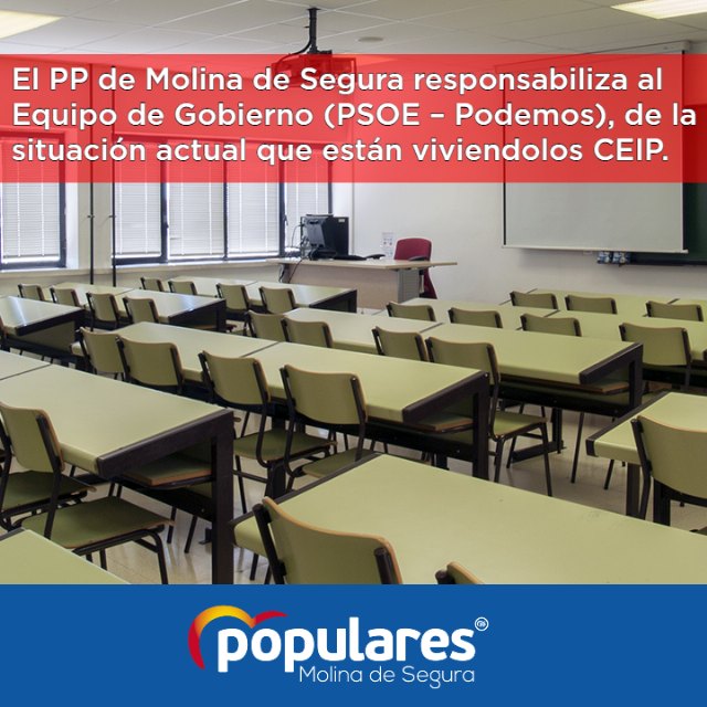 El PP de Molina de Segura responsabiliza al Equipo de Gobierno (PSOE Podemos), de la situación actual que están viviendo los CEIP