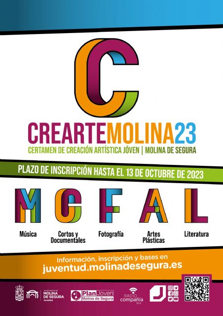 La Concejalía de Juventud de Molina de Segura convoca la séptima edición del Certamen de Creación Artística Joven CREARTE 2023