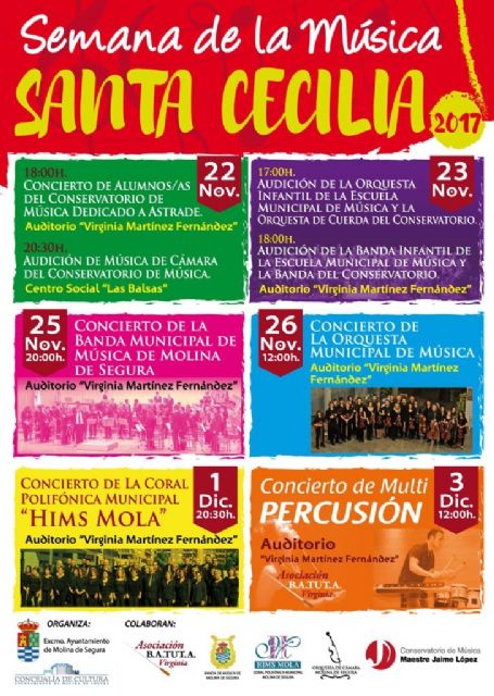 Molina de Segura celebra la Semana de la Música Santa Cecilia 2017 con actividades del 22 de noviembre al 3 de diciembre