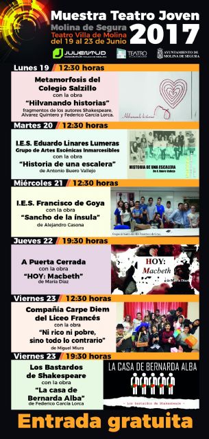 La Muestra de Teatro Joven 2017 de Molina de Segura comienza el lunes 19 de junio