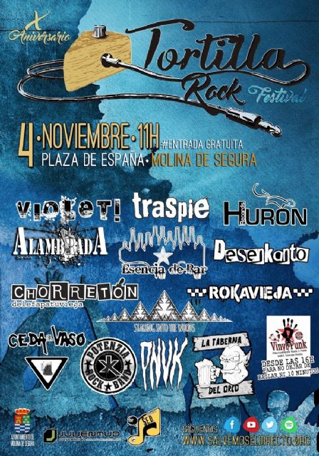 El Ayuntamiento de Molina de Segura y la Asociación Salvemos el Directo organizan la décima edición del TORTILLA ROCK FESTIVAL el sábado 4 de noviembre