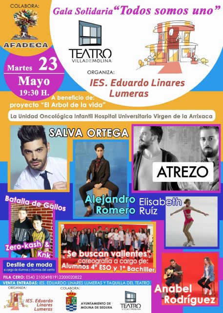 El Teatro Villa de Molina acoge la Gala Solidaria TODOS SOMOS UNO el martes 23 de mayo
