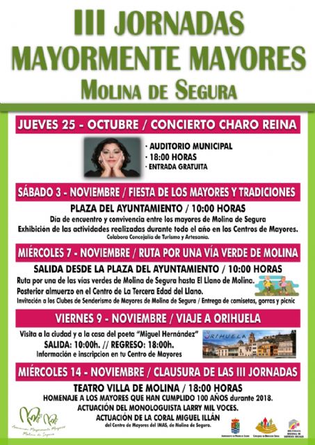 Las actividades de las III Jornadas Mayormente Mayores de Molina de Segura se desarrollan durante los meses de octubre y noviembre