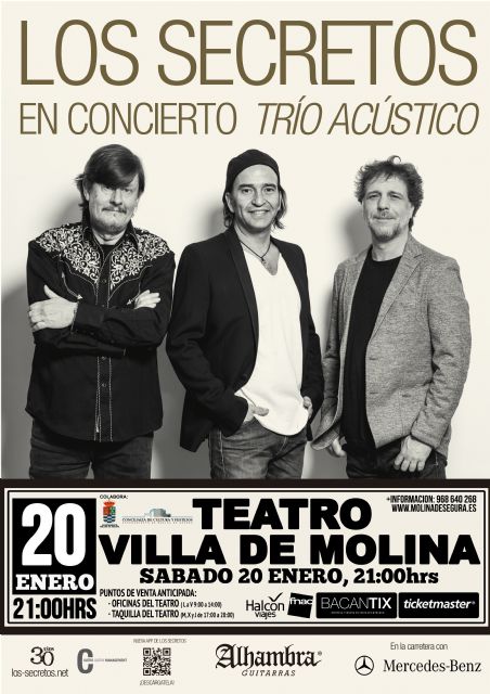 El concierto en trío acústico de LOS SECRETOS tendrá lugar sábado 20 de enero en el Teatro Villa de Molina