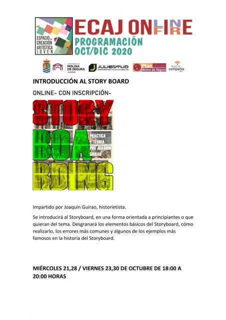 La Concejalía de Juventud de Molina de Segura inicia el miércoles 21 de octubre la formación Workshop: Introducción al Storyboard