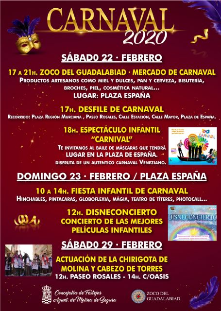 Molina de Segura celebra el Carnaval 2020 con desfile, mercado Zoco del Guadalabiad y actividades de animación infantil del 22 al 29 de febrero