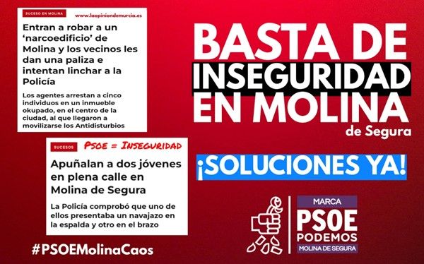 El PP de Molina de Segura reclama una vez más al Gobierno local PSOE que proponga medidas o que acepte las suyas para evitar la okupación ilegal, tras los nuevos incidentes ocurridos en nuestra ciudad