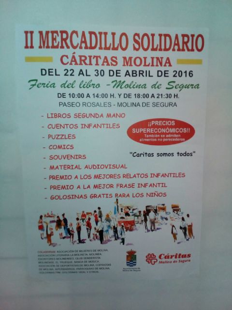 El II Mercadillo Solidario Pro Cáritas se celebra en Molina de Segura del 22 al 30 de abril