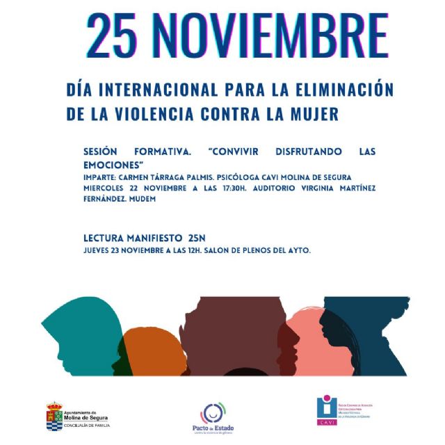 El Ayuntamiento de Molina de Segura muestra este 25 de noviembre, Día Internacional para la Eliminación de la Violencia contra Mujer, su rechazo total hacia cualquier tipo de agresión hacia las mujeres