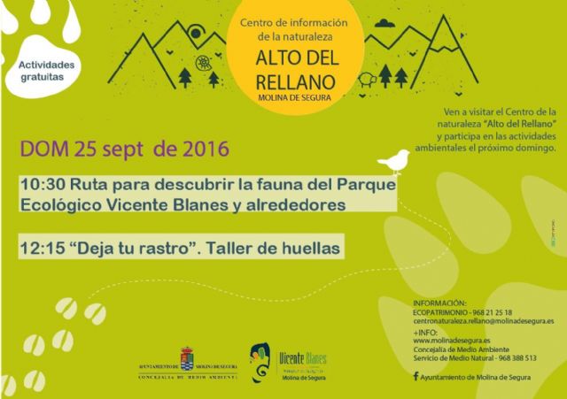 El Centro de Información de la Naturaleza Alto del Rellano de Molina de Segura invita a descubrir la fauna del Parque Ecológico Vicente Blanes el domingo 25 de septiembre
