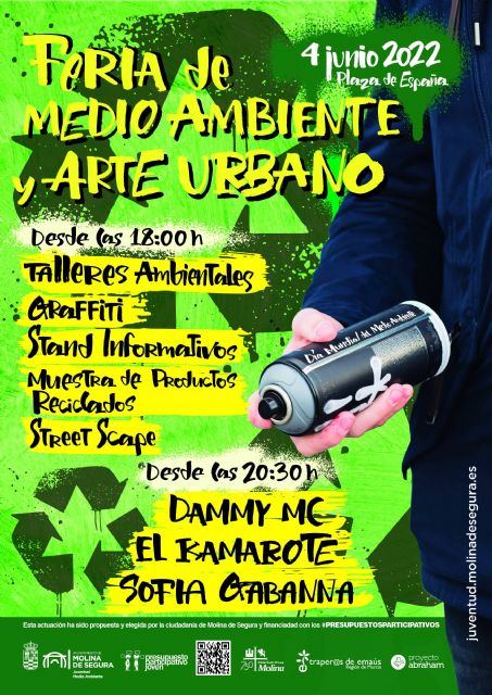 El Ayuntamiento de Molina de Segura organiza la Feria de Medio Ambiente y Arte Urbano, el sábado 4 de junio, y el evento Molina Emergente, los días 27 y 28 de mayo
