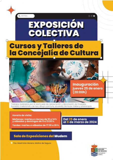 La Sala de Exposiciones del MUDEM acoge la muestra colectiva de los cursos y talleres de la Concejalía de Cultura de Molina de Segura del 25 de enero al 8 de marzo