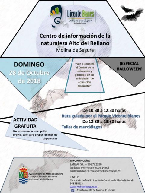 Los murciélagos serán los protagonistas en el Centro de Información de la Naturaleza Alto del Rellano de Molina de Segura el domingo 28 de octubre