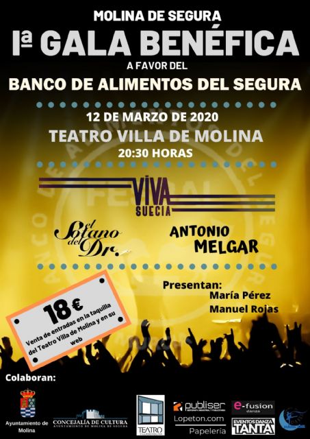 Molina de Segura acoge la primera Gala Benéfica a favor del Banco de Alimentos del Segura el jueves 12 de marzo