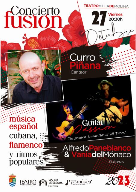 El cantaor Curro Piñana y los guitarristas Alfredo Panebianco y Vania del Mónaco ofrecen un CONCIERTO FUSIÓN en el Teatro Villa de Molina el viernes 27 de octubre