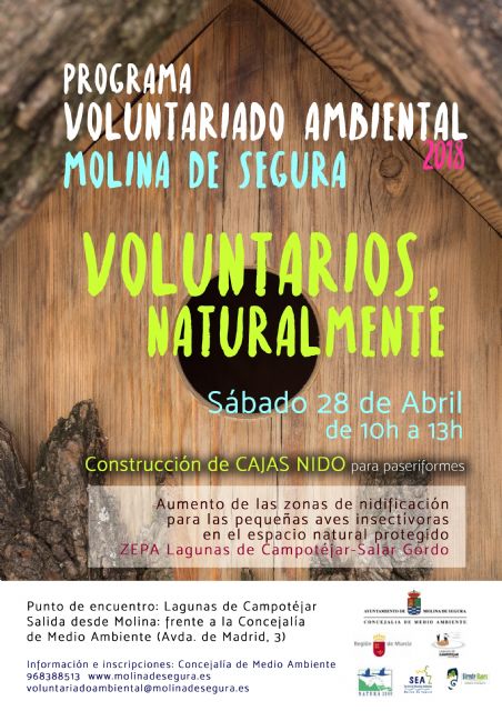El Programa de Voluntariado Ambiental de Molina de Segura ¡Voluntari@s Naturalmente! participa en la conservación de la avifauna del humedal de Las Lagunas de Campotéjar  Salar Gordo el sábado 28 de abril