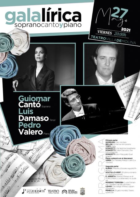 Guiomar Cantó, Luis Dámaso y Pedro Valero ofrecen una GALA LÍRICA el jueves 27 de mayo en el Teatro Villa de Molina